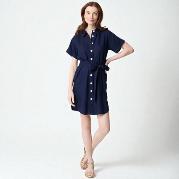 J. Crew Factory Dresses & Skirts - J. Crew Linen-blend belted mini shirtdress Size Medium Petite
